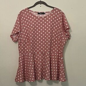 Pink Polka Dot Peplum Top | 3X